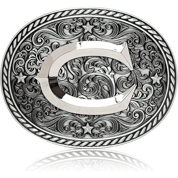 Women\'s Silver C Cowgirl Initial Large Letter Zinc Alloy Imported Belt Buckles main image 7
